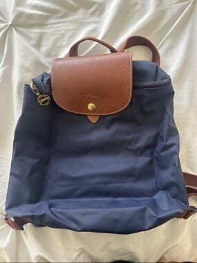 Longchamp Navy and Brown Le Pliage Backpack